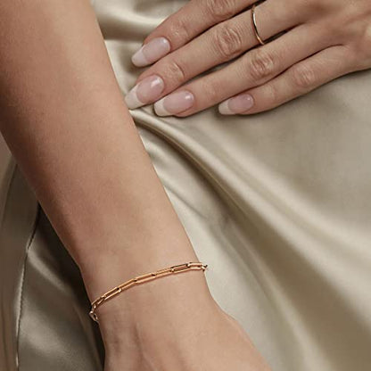 WEARON Gold Bracelet for Women 14K Gold Plated Snake Herringbone Figaro Cuban Bead Paperclip Cable Box Chain Simple Jewelry - style: Paperclip Chain 3.7mm