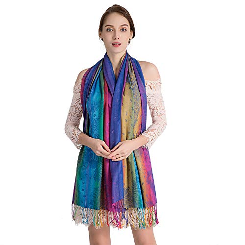 Colorful flowers Jacquard cotton pashmina Women Wrap Shawl tassels Scarves - color: Thm02-03