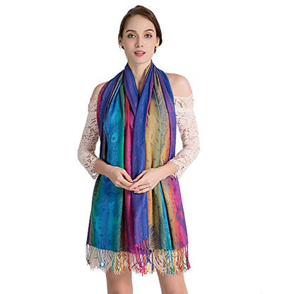 Colorful flowers Jacquard cotton pashmina Women Wrap Shawl tassels Scarves - color: Thm02-03