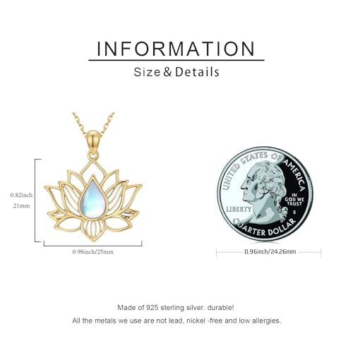 Lotus Necklaces for Women 925 Sterling Silver 7 Chakra/Yin Yang Pendant Necklace Spiritual Lotus Jewelry Birthday Yoga Gifts - style: Gold Moonstone-Lotus
