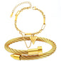 2PCS 18K Gold Plated Nail Bangle & Chain Bracelet Set for Women, Adjustable Stackable Bangle Jewelry, Dainty Gold Bracelet Gift for Women - color: Set J