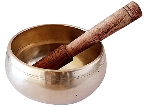 Purpledip Bell Metal Singing Bowl: Dhyana Musical Instrument For Meditation, 3.5 Inches, Gold (12397) - style: Scripture design | 4 inches | Gold | No pillow cushion