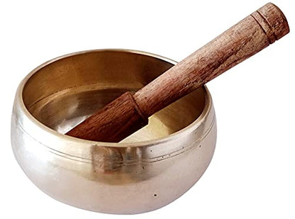 Purpledip Bell Metal Singing Bowl: Dhyana Musical Instrument For Meditation, 3.5 Inches, Gold (12397) - style: Scripture design | 4 inches | Gold | No pillow cushion