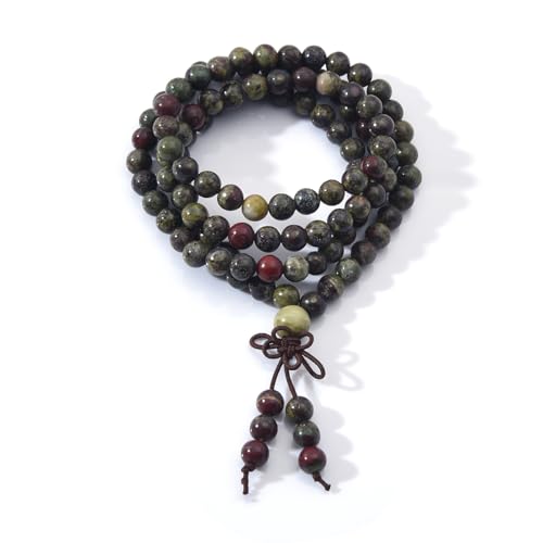 108 Mala Prayer Beads Bracelet 6mm Genuine Gemstone Healing Crystal Stone Beaded Bracelet Buddhist Tibetan Handmade Knotted Elastic Necklace for Yoga Meditation Unisex Women Men