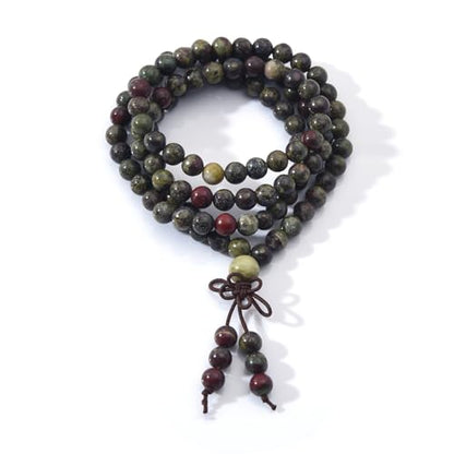 108 Mala Prayer Beads Bracelet 6mm Genuine Gemstone Healing Crystal Stone Beaded Bracelet Buddhist Tibetan Handmade Knotted Elastic Necklace for Yoga Meditation Unisex Women Men