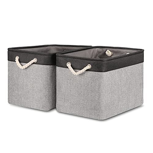 Bidtakay Fabric Storage Baskets with Handles [2-Pack] Large Canvas Organizer 16" X 11.8" X 11.8" Foldable Tall Baskets Rectangular Gift Basket Decorative Storage Bins for Closet, Home(Black&Grey) - color: Black&grey, size: 2 Pack-L-16x11.8x11.8 In