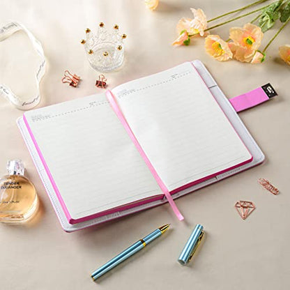 ZXHQ Journal with Lock for Girls Women,A5 224 Pages Lock Diary, Colorful Edge, Refillable, Leather Hardcover 8.5" × 5.9" - Pink - color: Pink