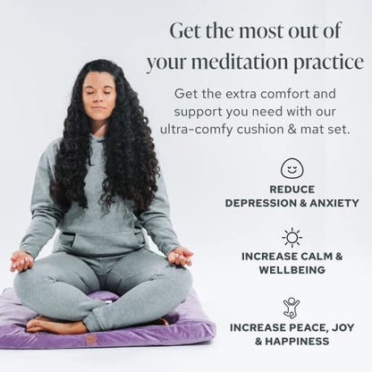 Mindful Modern Meditation Cushion and Zabuton Mat Bundle - Premium Luxury Velvet Meditation Cushion Set for Yoga - Buckwheat Zafu Floor Pillow and Rectangular Mat - Dusty Violet Color