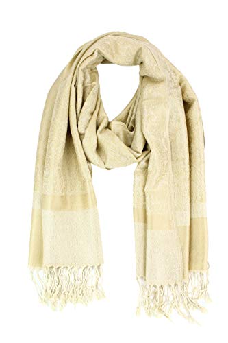 PASKMLNA Paisley Jacquard Pashmina Shawl Wrap Scarf Stole - color: Champagne