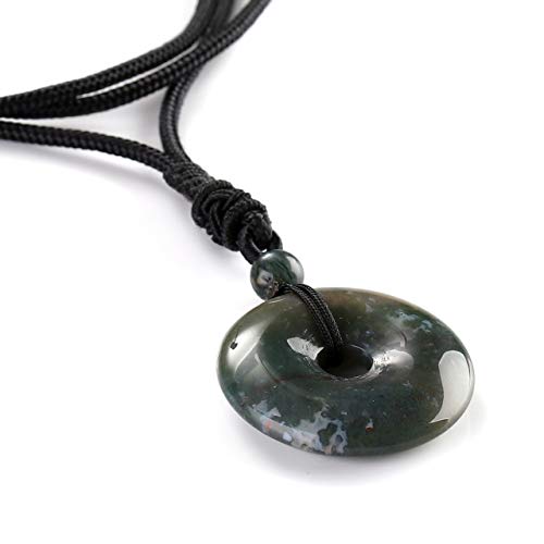 Jovivi 30mm Circle Donut Healing Crystals Necklace Natural Semi-Precious Chakra Gemstone Stone Amulet Lucky Coin Donuts Charm Protection Quartz Reiki Pendant Necklace for Men Women Adjustable Rope - color: Indian Agate