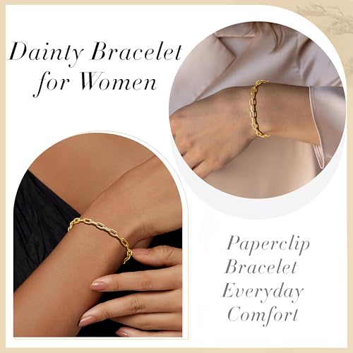 3mm Diamond Classic Tennis Bracelet for Women Dainty, Gold Jesus Cross Bracelets Trendy, 14K Gold Plated Heart/Evil Eye/Pearl/Starfish & Seashell Charm Bracelets for Women Bulk - style: Paperclip-Gold