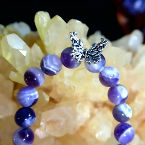 Natural Handmade Healing Chakra Bracelet - color: 10mm-Amethyst-Butterfly-FOR 7-8 INCH WRIST