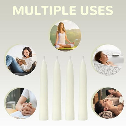 20 Min White Meditation Candles – 30 Pack, Includes Mini Candle Holder & 12 Wax Dots, Slow Burn, Natural Unscented, for Meditation Yoga Prayer Mindfulness & Relaxation - color: White, size: 30 Pack