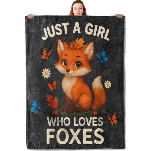 Cute Fox Flannel Blanket Butterfly Autumn Leaf and Flower Design Warm Lightweight Throw Blankets for Sofa Picnic Travel and Gathering Decorate All Season Use Animal Lovers Gifts 40x50in - color: Fox, size: 40x50 Inch