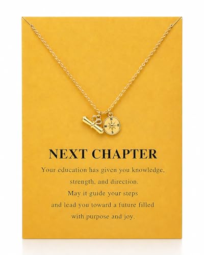 Zealmer Dainty 18K Gold Plated Compass World Map Pendant Necklace Graduation Gift for Friends - style: Diploma