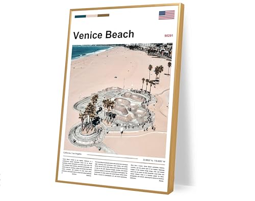 Poster original design Venice Beach(36"x24" Wrapped Canvas) California wall art Los Angeles skatepark photography coastal landscape picture Southern SoCal ocean scenery modern home decor print - color: Venice Beach, size: 36"L x 24"W