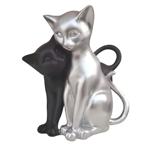Black and Silver Cat Statue, Couple Sculpture Decor, Creative Art Multi-Color Cat Sculpture, Modern and Simple Home Living Room Decoration, Valentine's Day Gift for Women - color: Black and Silver
