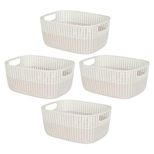 Simplify 4 Pack 2 Tone Sailor Knot Plastic Storage Tote | Decorative Basket | Closet Organization | De-clutter | Accessories | Toys | Bathroom Organization | Large | Ivory - color: Ivory, size: Large, style: 4 Pack