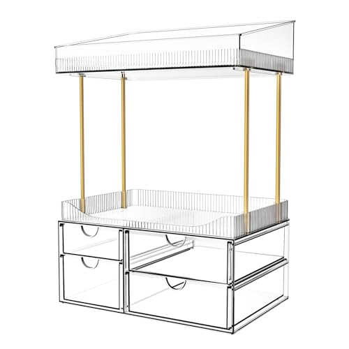 SNSLXH 4 Drawers Makeup Organizer - 4 Tier Makeup Storage, Cosmetics Organiser, Ideal for Cosmetic, with Drawers for Countertop, Bathroom, Office Supplies, Dresser Transparent Clear - color: Clear
