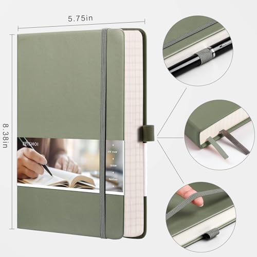 EMSHOI Graph Paper Notebook - 256 Pages A5 Graph Notebook/Journal, Hard Cover, 120gsm Thick Paper, Smooth PU Leather, Inner Pocket, 5.75'' × 8.38''- Olive Green - color: Green, size: A5-Graph