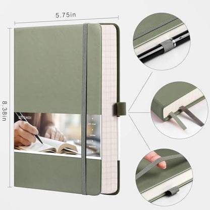 EMSHOI Graph Paper Notebook - 256 Pages A5 Graph Notebook/Journal, Hard Cover, 120gsm Thick Paper, Smooth PU Leather, Inner Pocket, 5.75'' × 8.38''- Olive Green - color: Green, size: A5-Graph