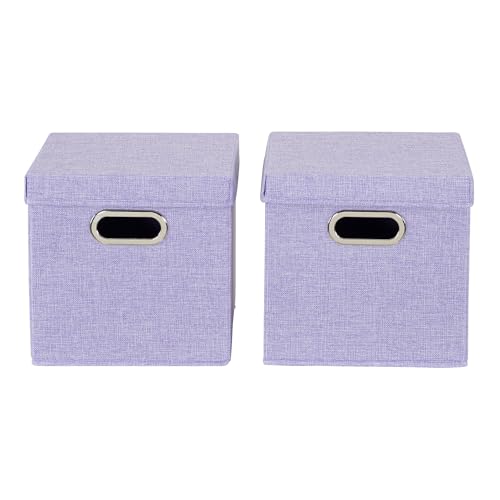Household Essentials 814-1 Café Cube Bin Storage Set with Lids and Handles | 2 Pack, Purple Linen - color: Purple