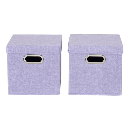 Household Essentials 814-1 Café Cube Bin Storage Set with Lids and Handles | 2 Pack, Purple Linen - color: Purple