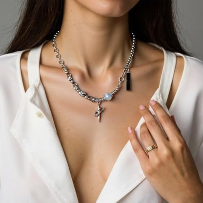 Y2k Irregular Necklace Star Pendant Moonlight Stone Fashion Collar Chain Design Spicy Silver Jewelry for Women - color: Style21