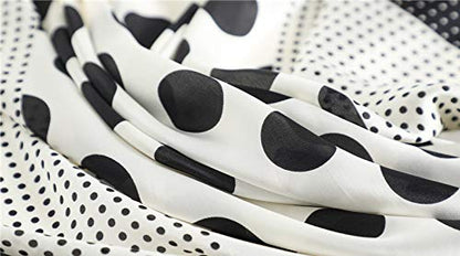 100% Pure Mulberry Silk Scarf 35" Large Square Lightweight Headscarf –Women’s Hair Wraps-With Gift Packed - color: Black&ivory Polka Dots