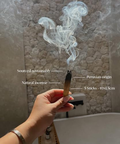 Bursera Palo Santo Sticks, Tree Planted with Every Order, 100% Natural, Ethical & Sustainable, 5-Pack Authentic Real Palo Santo Wood Incense Sticks from Peru for Aromatherapy, Smudging