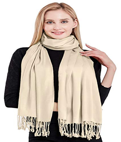 CJ Apparel Solid Color Tassels Design Nepalese Shawl Scarf Wrap Stole Throw Head Wrap Pashmina Gift Hand Made in Nepal New - color: Champagne