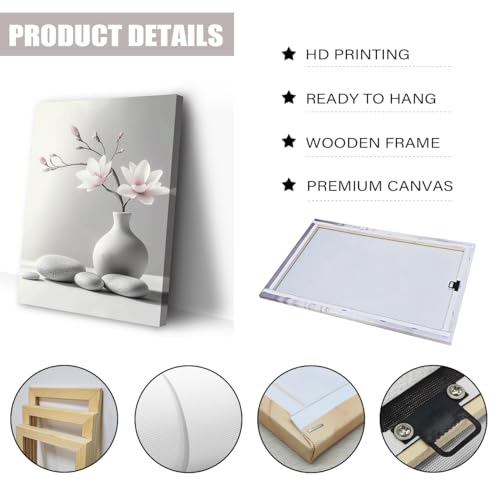 CCWACPP Zen Wall Art Magnolia Canvas Print Zen Stone Pictures Spa Painting Poster Meditation Spirit Bathroom Yoga Room Office Decor Framed (12.00" x 18.00") - size: 18"L x 12"W