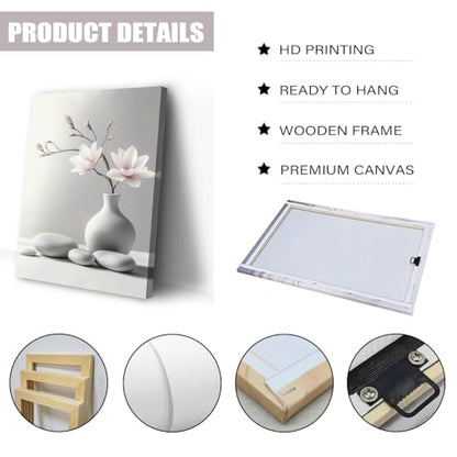 CCWACPP Zen Wall Art Magnolia Canvas Print Zen Stone Pictures Spa Painting Poster Meditation Spirit Bathroom Yoga Room Office Decor Framed (12.00" x 18.00") - size: 18"L x 12"W