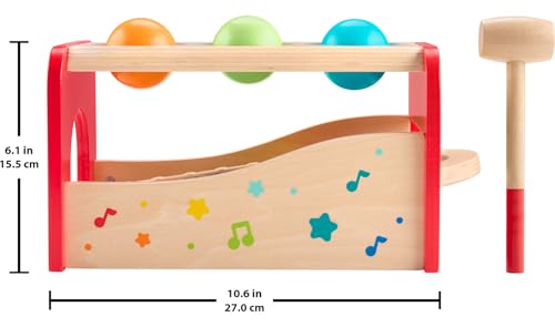Fisher-Price Wood Toddler Toy Pound & Tap Bench Xylophone, 6-Piece Wooden Musical Activity for Preschool Kids Ages 18+ Months