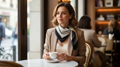 100% Pure Mulberry Silk Scarf 35" Large Square Lightweight Headscarf –Women’s Hair Wraps-With Gift Packed - color: Black&ivory Polka Dots