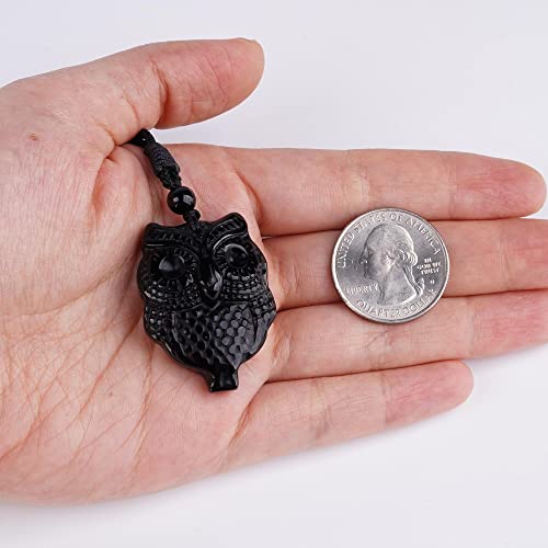 Black Obsidian Necklace Natural Crystal Amulet Protection Pendant with Adjustable Rope Lucky Talisman Necklaces Jewelry Gift for Men Women - color: Owl A