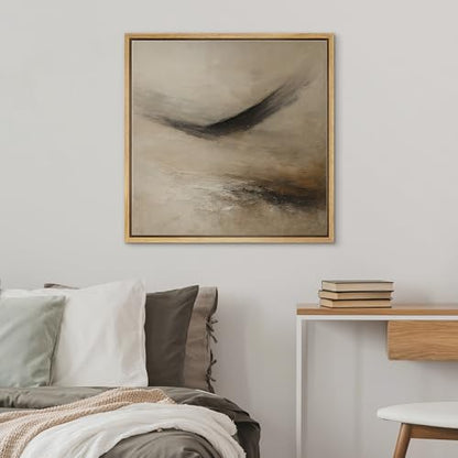 SIGNWIN Framed Canvas Print Wall Art Soft Beige and Black Abstract Flow Earthy Textured Motion Illustrations Fine Art Farmhouse/Country for Living Room, Bedroom, Office - 16"x16" Natural - color: Bs18-2507-edw24, size: 16L" x 16W"