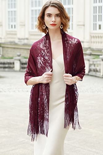RIIQIICHY Shawls and Wraps for Evening Dresses Scarfs for Women Pashmina Wedding Formal Shawl - color: Burgundy-2