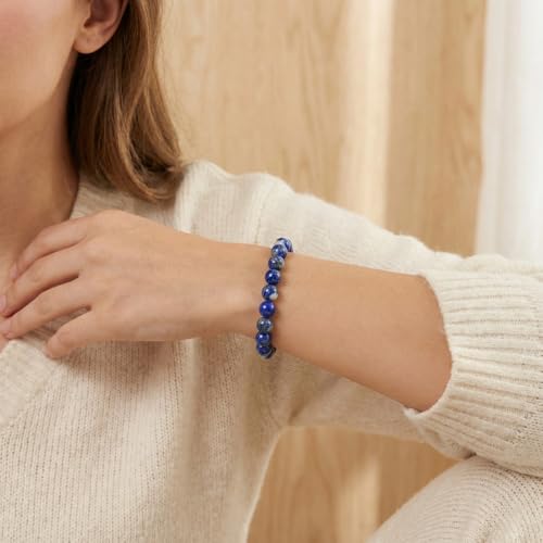 Natural Stone Beaded Bracelets for Women Men - 8MM Semi-Precious Stones Bracelets Adjustable Crystal Beads Stretch Bracelet - color: Lapis Lazuli-1