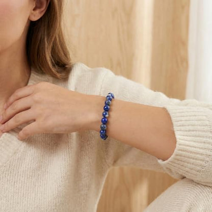 Natural Stone Beaded Bracelets for Women Men - 8MM Semi-Precious Stones Bracelets Adjustable Crystal Beads Stretch Bracelet - color: Lapis Lazuli-1