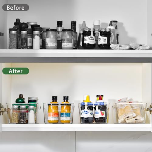 12 Pack Clear Plastic Storage Bins, Pantry Organizers and Storage, Clear Pantry Organizer Bins, Plastic Containers with Handle for Kitchen,Freezer,Cabinet,Closet,Bathroom Under Sink Storage - size: Medium