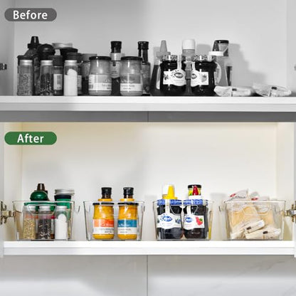 12 Pack Clear Plastic Storage Bins, Pantry Organizers and Storage, Clear Pantry Organizer Bins, Plastic Containers with Handle for Kitchen,Freezer,Cabinet,Closet,Bathroom Under Sink Storage - size: Medium
