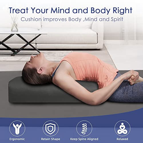 Organic Buckwheat Bolster (24X10.5X5.5 in) Supportive Rectangular Meditation Pillow 100% Cotton Cover Yoga Pillow - color: Light Grey