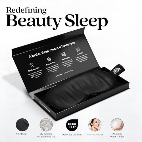 Pure Silk Sleep Mask [100% 6A Mulberry Silk, 22 Momme] Light Blocking Travel Essentials. Eye Masks for Sleeping. Black Oeko-Tex Blindfold. Eye Covers for Men & Women - color: Noir Black