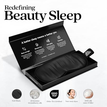 Pure Silk Sleep Mask [100% 6A Mulberry Silk, 22 Momme] Light Blocking Travel Essentials. Eye Masks for Sleeping. Black Oeko-Tex Blindfold. Eye Covers for Men & Women - color: Noir Black