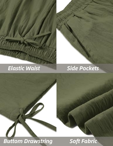 COOFANDY Men's Cotton Linen Pants Casual Harem Pants Elastic Waist Beach Boho Yoga Trousers - color: Army Green, size: Medium
