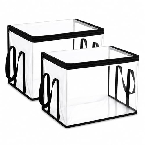 2 PCS Large Storage Transparent Box - Duty Space-180° Flip Cover Heavy, Saving Organizer for Books/Clothes/Documents (Black) - color: Black