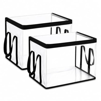 2 PCS Large Storage Transparent Box - Duty Space-180° Flip Cover Heavy, Saving Organizer for Books/Clothes/Documents (Black) - color: Black