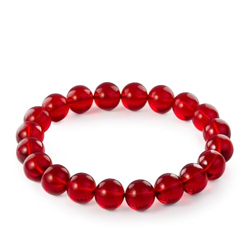 Natural Baltic Amber Bracelet for Women and Men – Stretch Wristband with Faceted Beads, Lightweight Unisex Jewelry Gift for Daily and Casual Wear - color: Red, size: Polished
