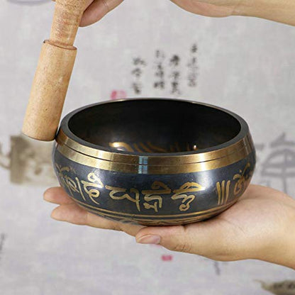Tibetan Singing Bowl Buddhism Meditation Bell Hand Hammered Buddhist Brass Bowl (9.5CMX4.5CM) - size: 9.5CMX4.5CM